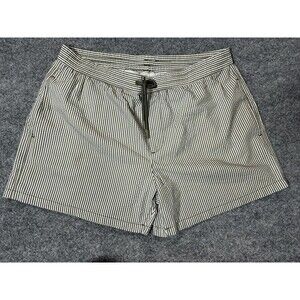 Zara Swim Trunks Mens XL Gray White Stripe Elastic Waist Mesh Lined Pockets